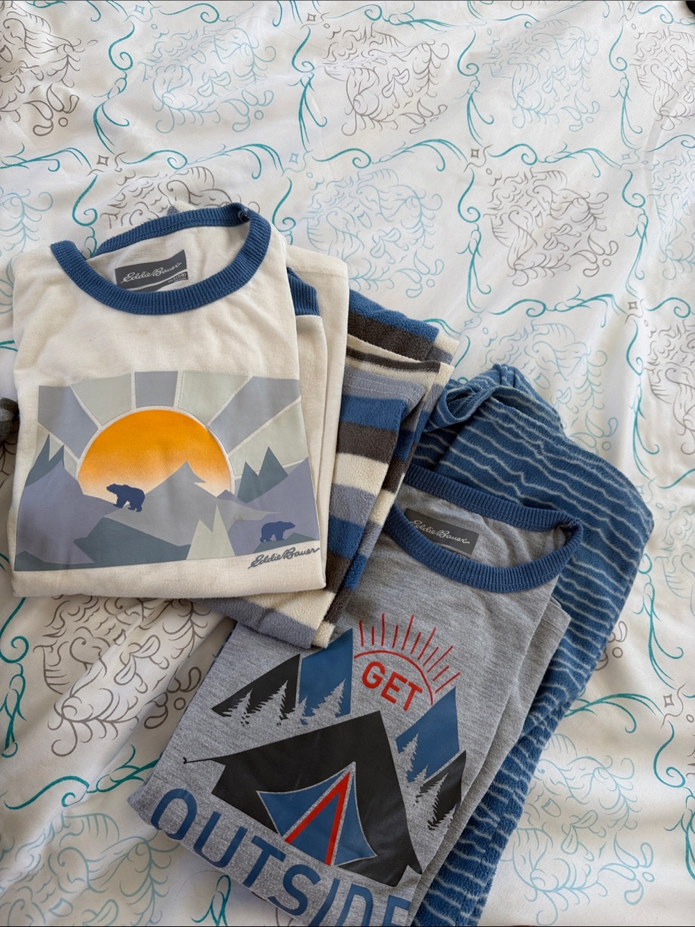 Eddie Bauer Kids Blue, Gray & White Graphic Tee Set - Outdoor Prints